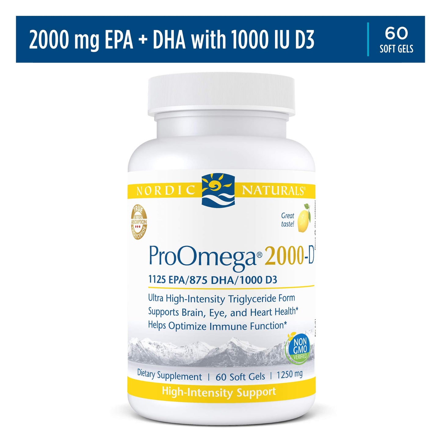 Nordic Naturals ProOmega 2000-D - Fish Oil, 1125 mg EPA, 875 mg DHA, 1000 IU Vitamin D3, Cardiovascular, Neurological, Eye, and Immune Health, Lemon Flavor