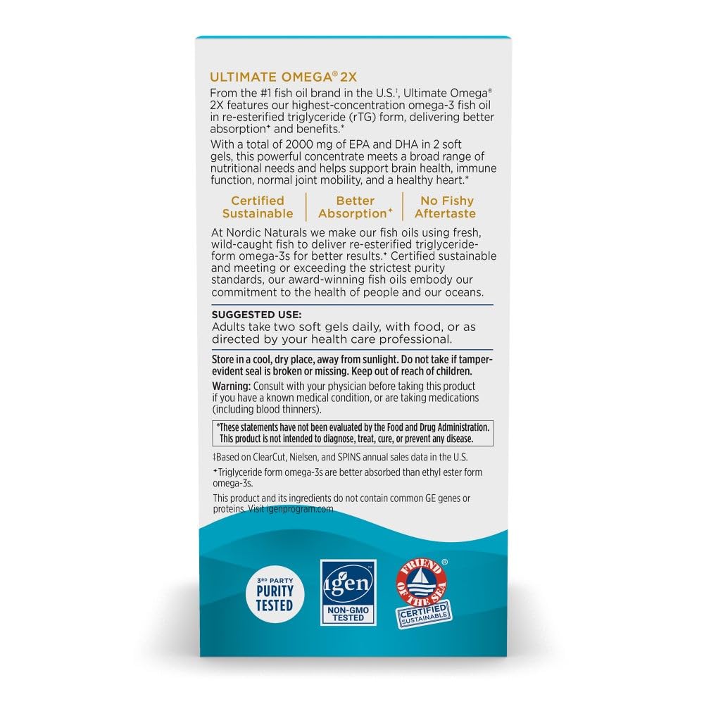 Nordic Naturals Ultimate Omega 2X – High-Potency Fish Oil | 2150 mg EPA & DHA | Lemon Flavor, 120 Softgels