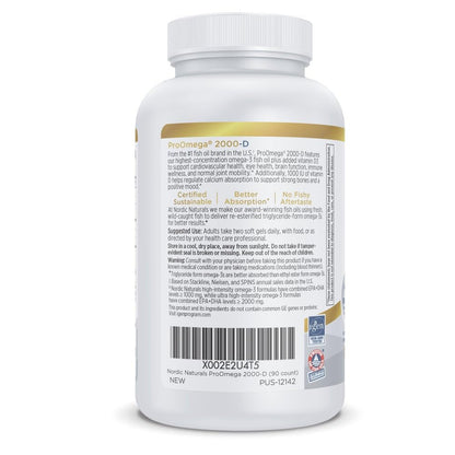 Nordic Naturals ProOmega 2000-D - Fish Oil, 1125 mg EPA, 875 mg DHA, 1000 IU Vitamin D3, Cardiovascular, Neurological, Eye, and Immune Health, Lemon Flavor