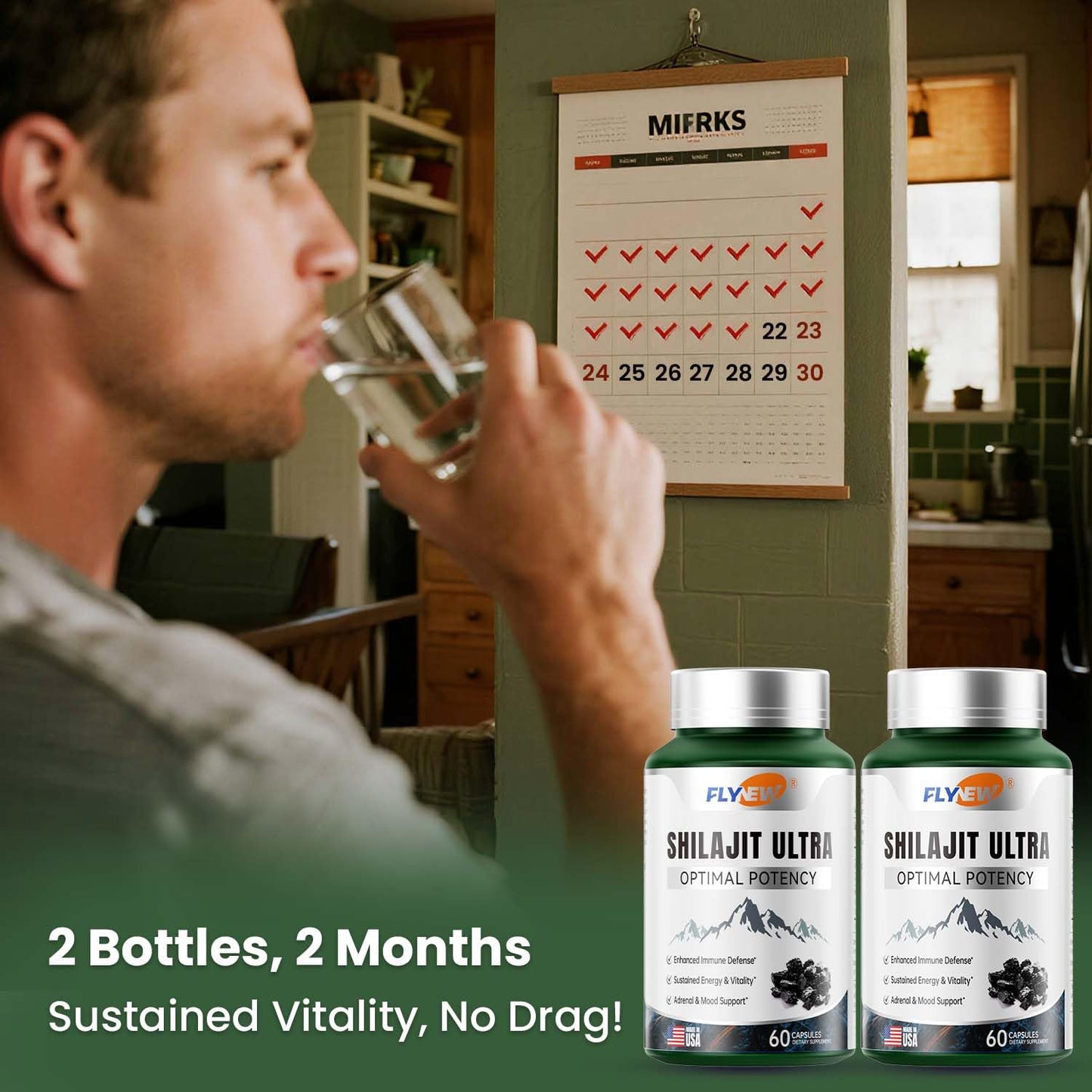 Shilajit for Men Women, Shilajit with Naturally Fulvic Acid & L-Arginine, Himalayan Shilajits for Extra Power, Stamina & Immune Support, Non-GMO, Made in USA, 60 Capsules, 1,300mg Per Serving