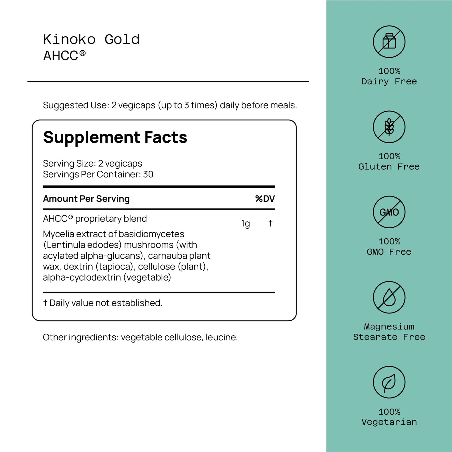 Quality of Life Premium Kinoko Gold AHCC Supplement, 500 mg per Capsule, Supports Immune Health, Liver Function, Maintains Natural Killer Cell Activity & Enhances Cytokine Production, 60 Veg Capsules
