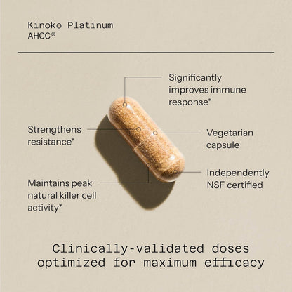 Quality of Life Premium Kinoko Platinum AHCC Herbal Supplement, 750mg per Capsule, for Immune Support, Liver Function, Maintains Natural Killer Cell Activity, Pack of 1, 60 Veggie Capsules