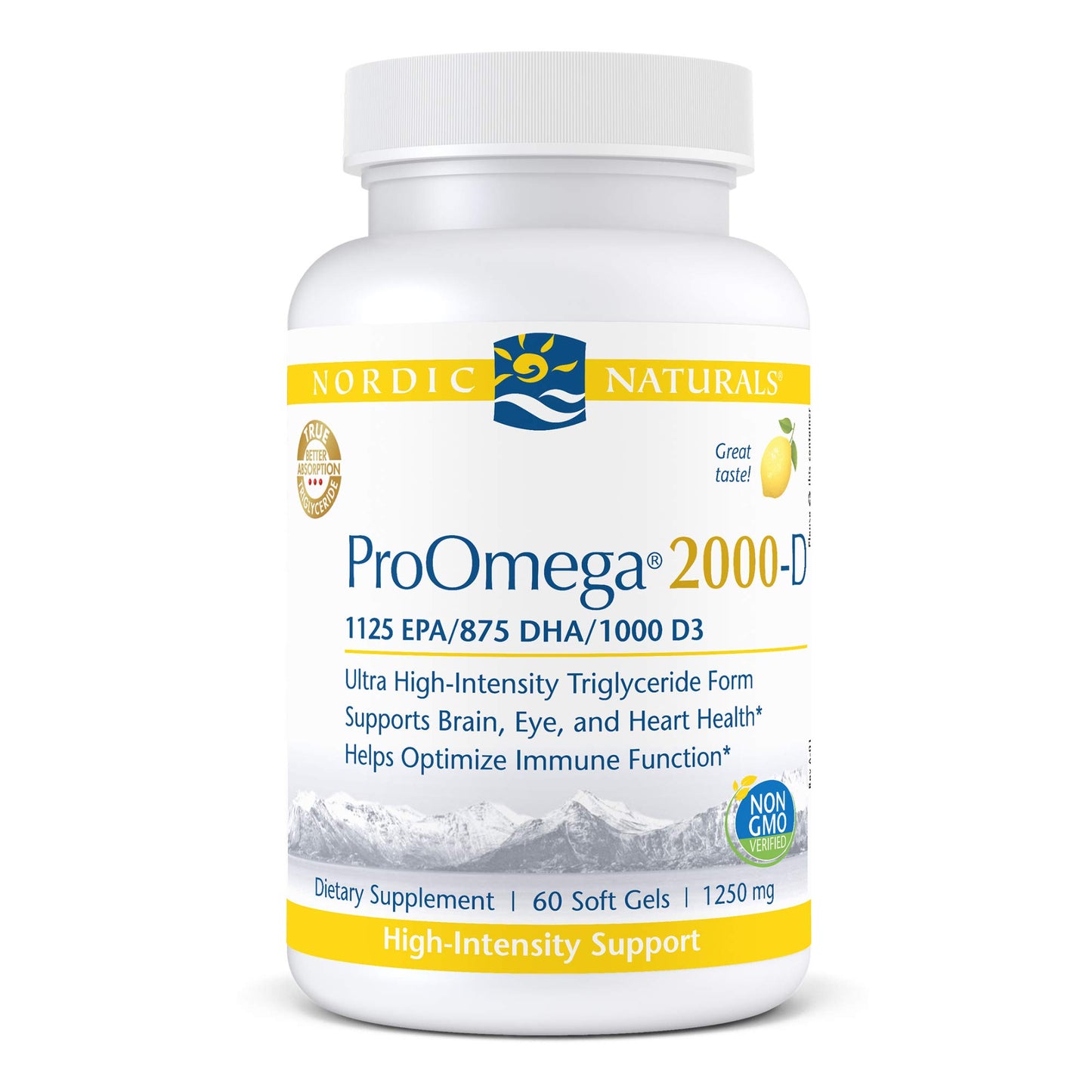 Nordic Naturals ProOmega 2000-D - Fish Oil, 1125 mg EPA, 875 mg DHA, 1000 IU Vitamin D3, Cardiovascular, Neurological, Eye, and Immune Health, Lemon Flavor