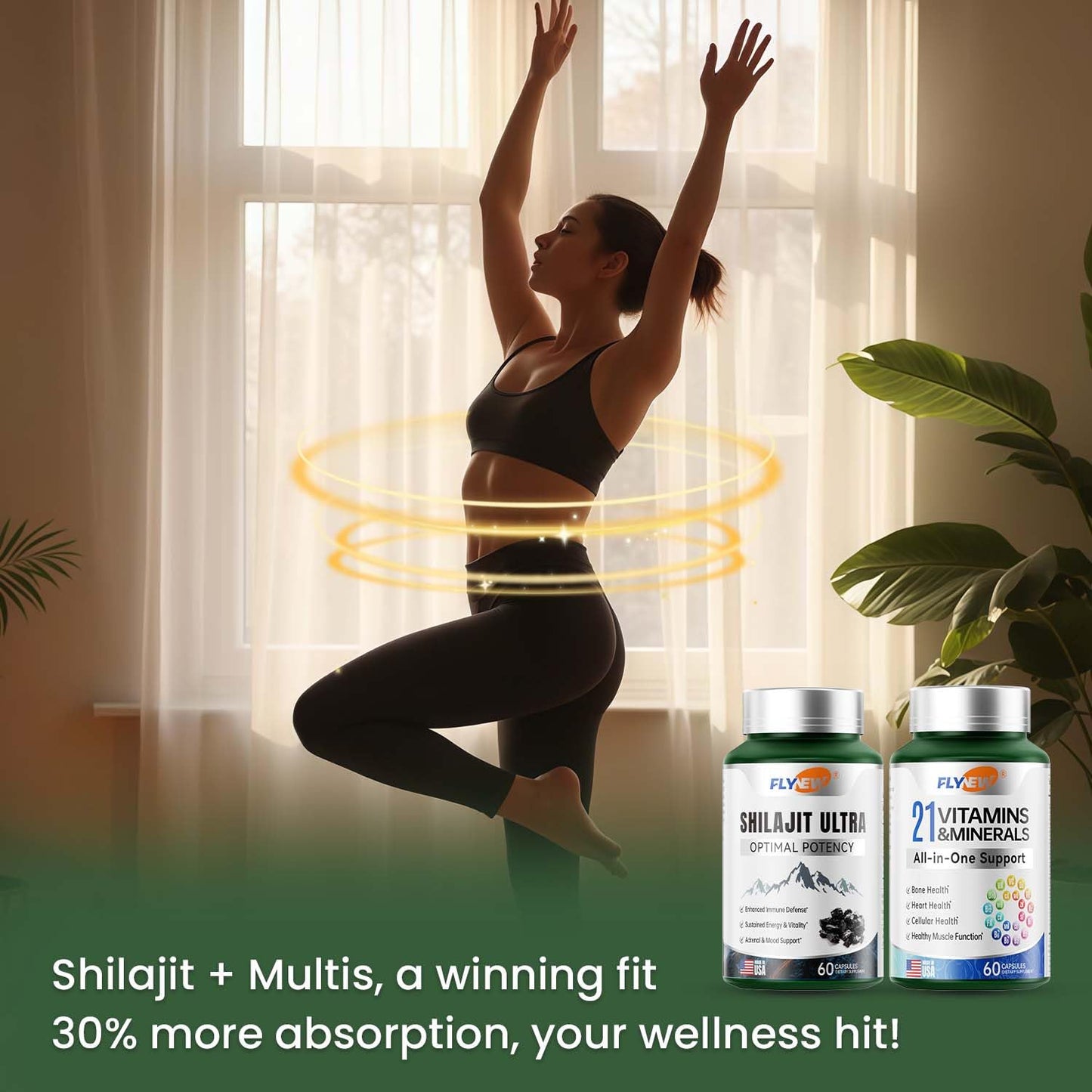 Shilajit for Men Women, Shilajit with Naturally Fulvic Acid & L-Arginine, Himalayan Shilajits for Extra Power, Stamina & Immune Support, Non-GMO, Made in USA, 60 Capsules, 1,300mg Per Serving