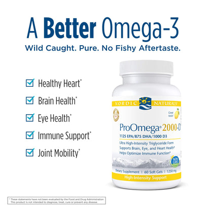 Nordic Naturals ProOmega 2000-D - Fish Oil, 1125 mg EPA, 875 mg DHA, 1000 IU Vitamin D3, Cardiovascular, Neurological, Eye, and Immune Health, Lemon Flavor