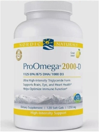 Nordic Naturals ProOmega 2000-D - Fish Oil, 1125 mg EPA, 875 mg DHA, 1000 IU Vitamin D3, Cardiovascular, Neurological, Eye, and Immune Health, Lemon Flavor